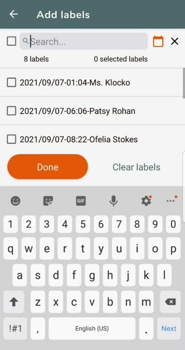 mobile label search date and text
