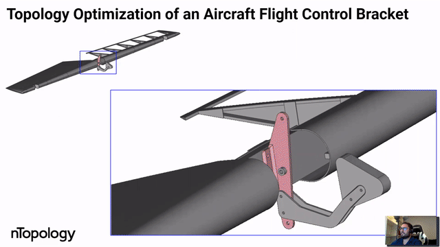 Screenshot of Topology Optimization of Aircraft Flight Control Bracket nTop Live video