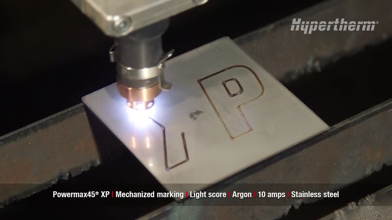 Powermax45 XP mechanized marking - light score using argon on stainless steel