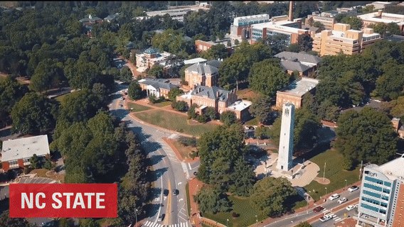 Aerial drone footage of North Carolina State University