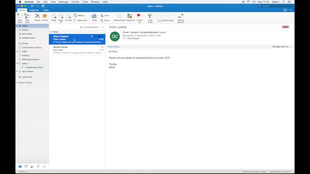 Saving emails from Outlook in sales-i