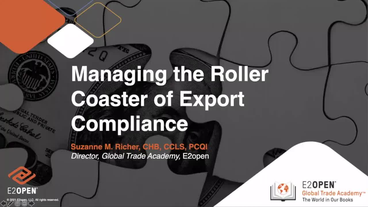 [GTA Webinar] Managing the Roller Coaster of Export Compliance