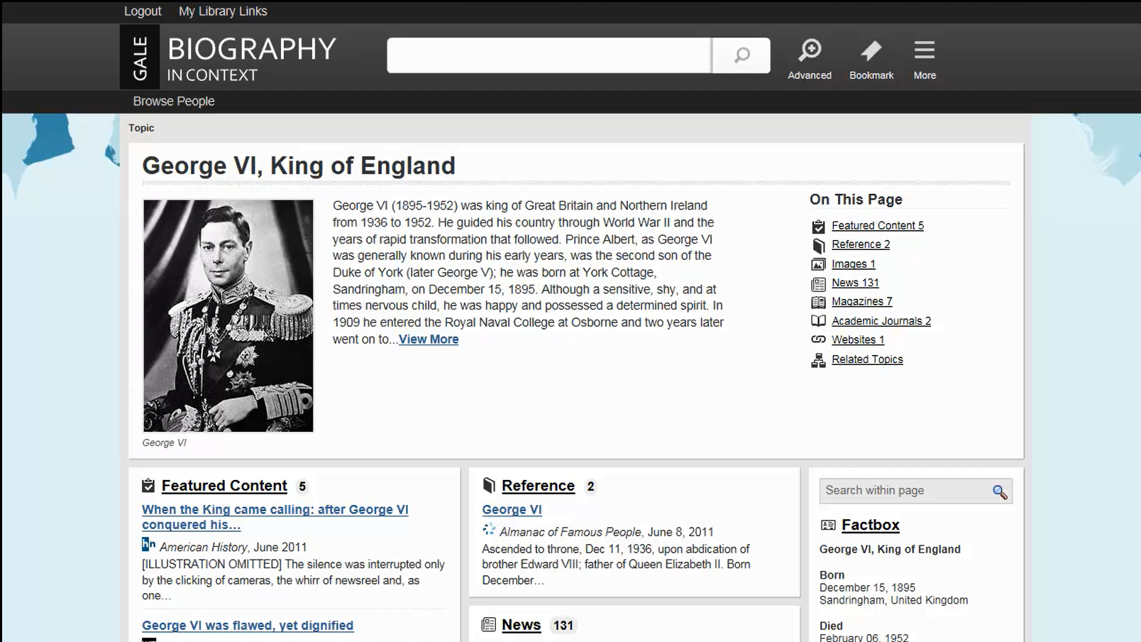 Biography In Context - Topic Pages and Documents