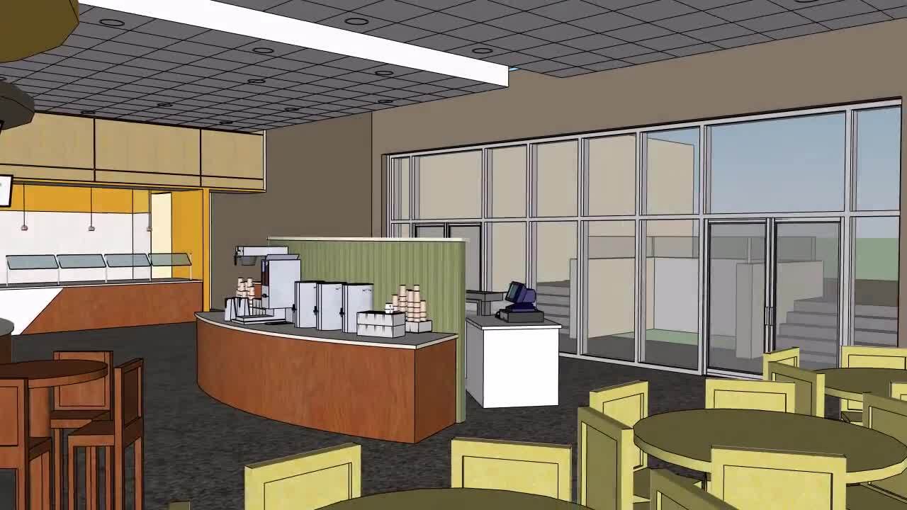Animation of SketchUp model of dining hall. Animated model courtesy of John Clemons.
