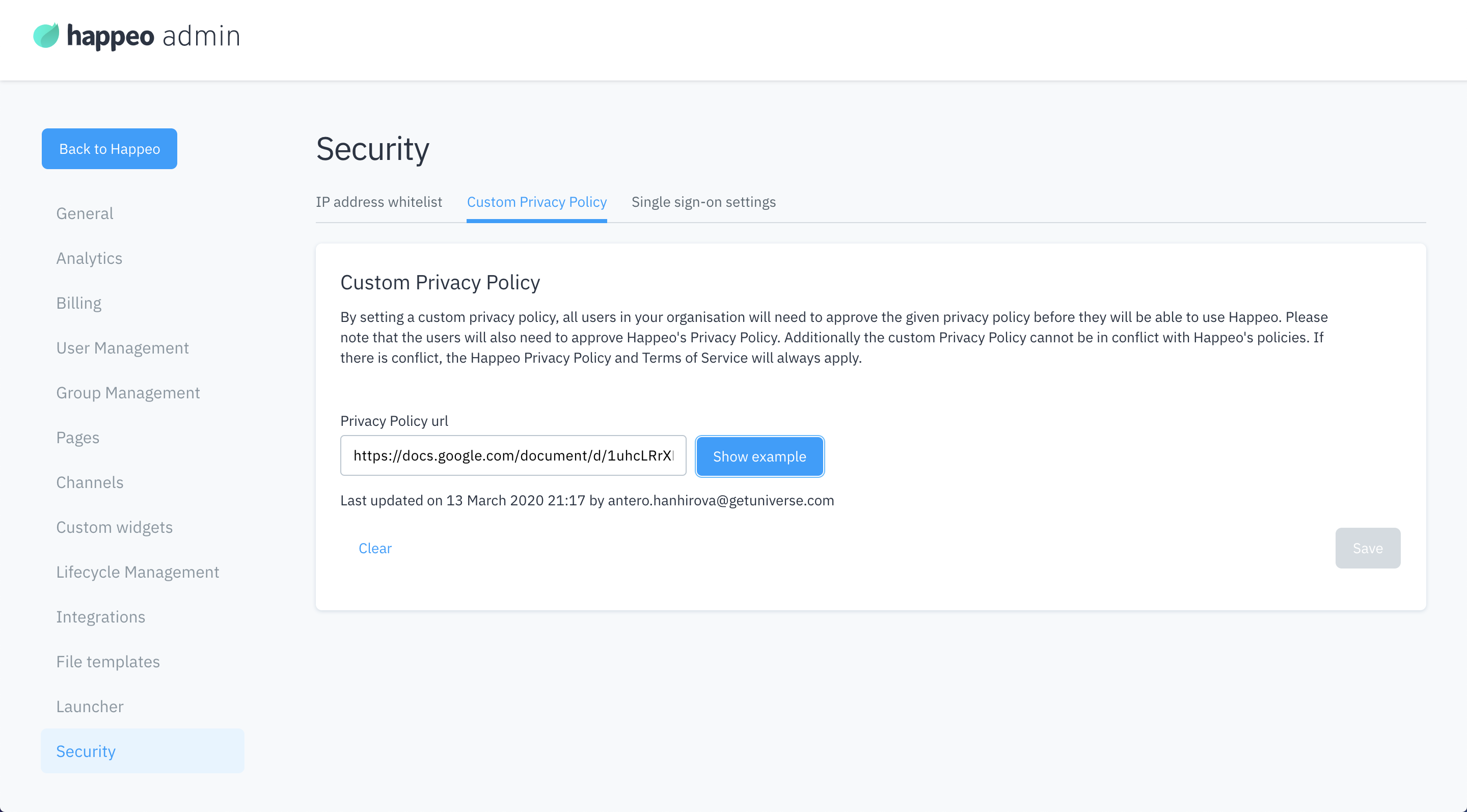 Custom privacy policy