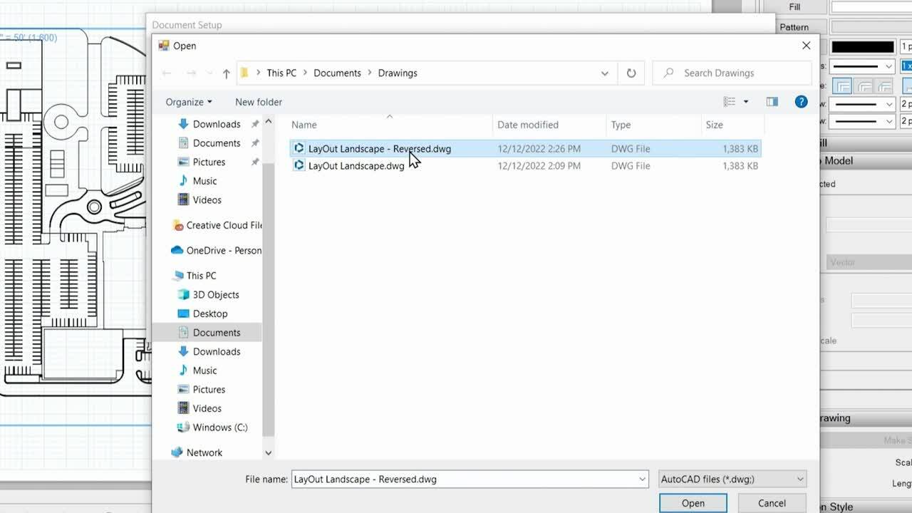 Vidéo montrant comment gérer des fichiers DWG dans LayOut. 