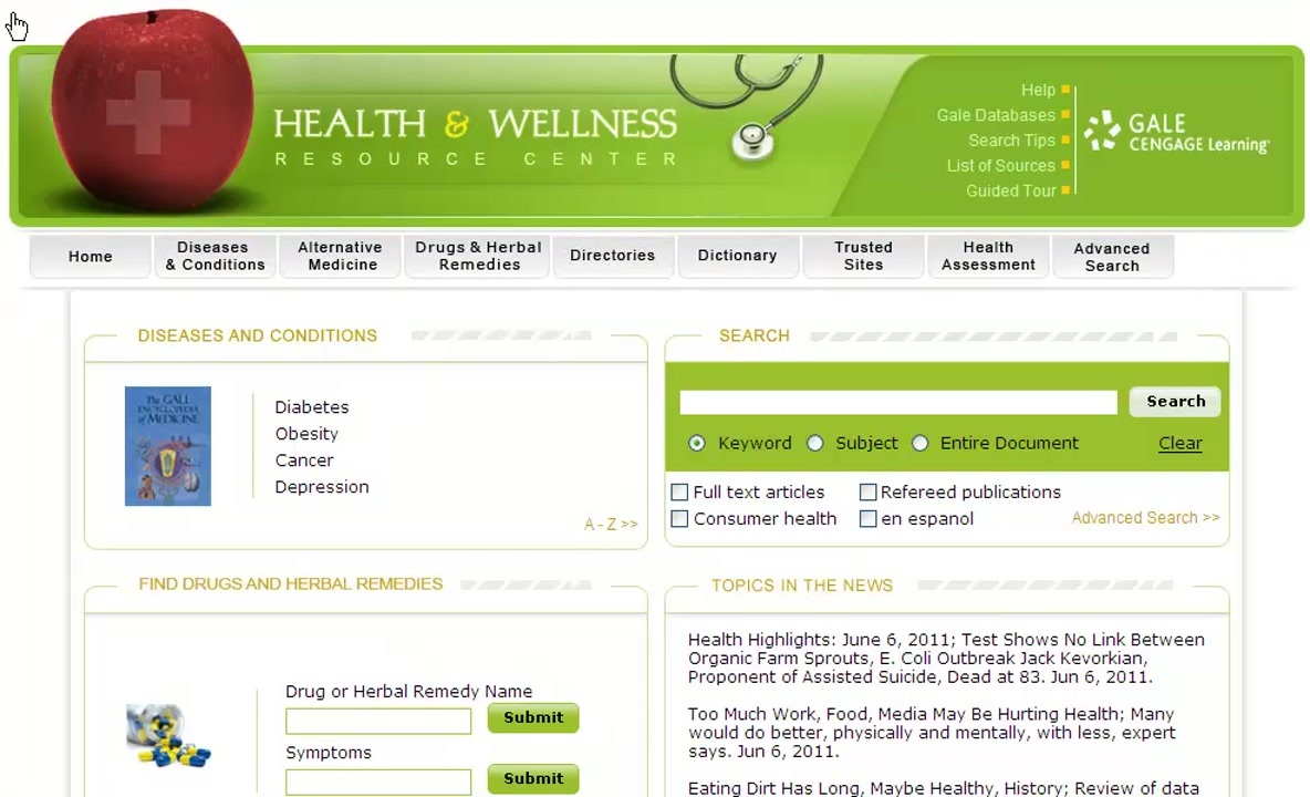Health & Wellness Resource Center - Menu Tabs
