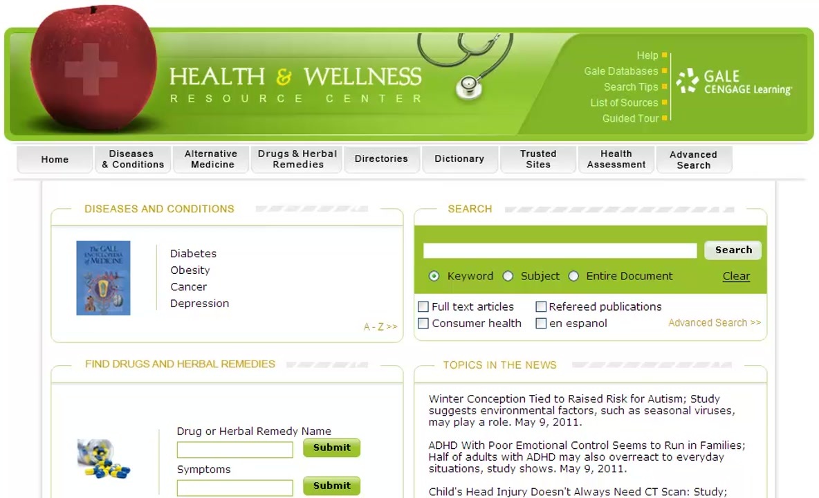Health & Wellness Resource Center - Basic Search and Homepage Features