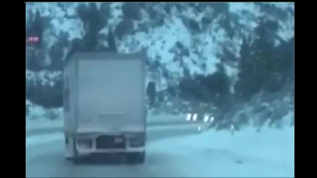 ICE ROAD TRUCKERS TAHOE_  Raw CHP video of a harrowing down Highway 80 summit by a Fedex truck-1