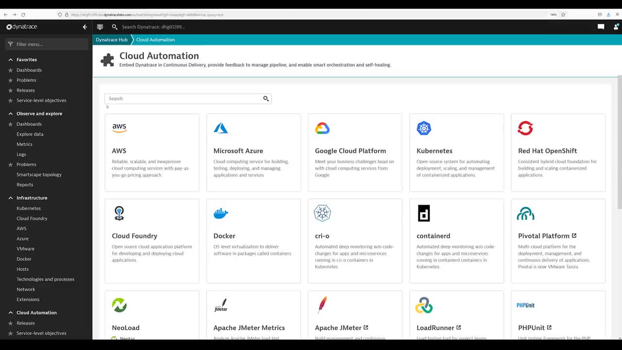 Cloud Automation Dynatrace screenshot