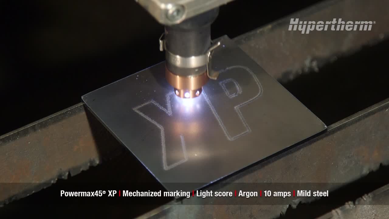 Powermax45 XP mechanized marking - light score using argon on mild steel