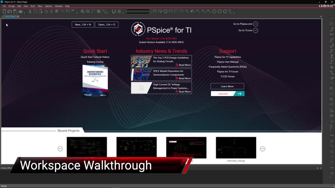 Workspace Walkthrough | PSpice for TI Tutorial Videos