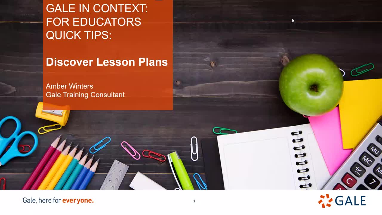 Gale In Context: For Educators Quick Tips: Discover Lesson Plans