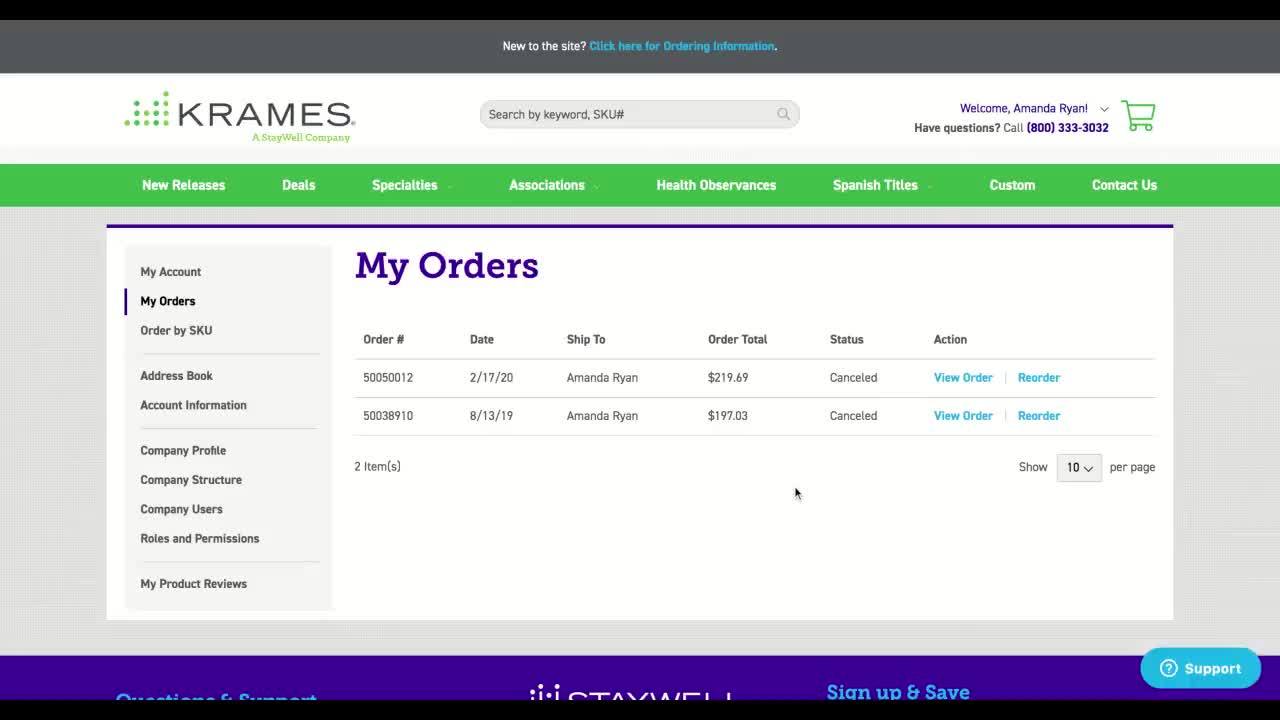 My Orders page