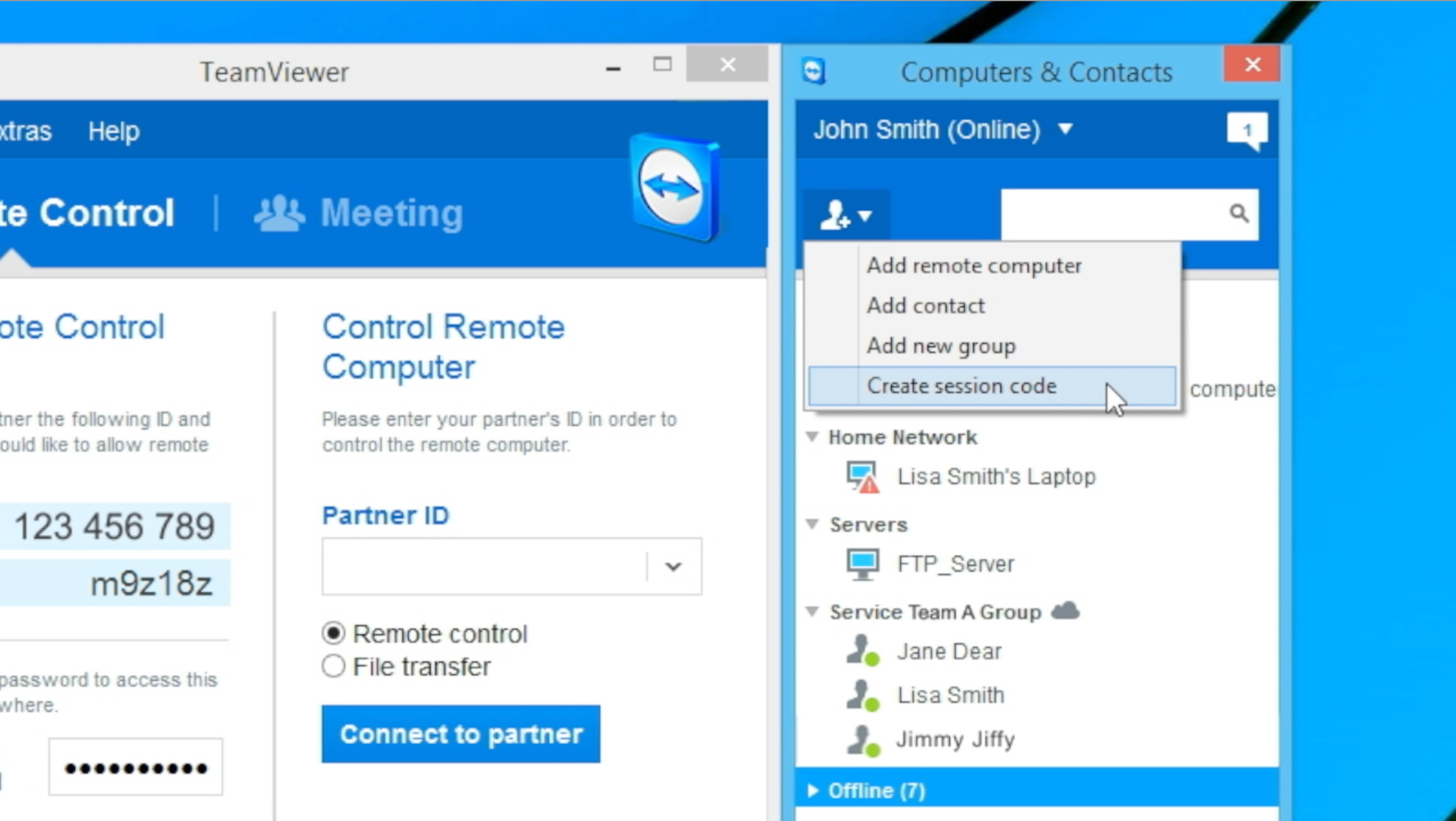 TeamViewer 9 Features: Service Queue - Set up a Service Case - Computers & Contacts list - second placement