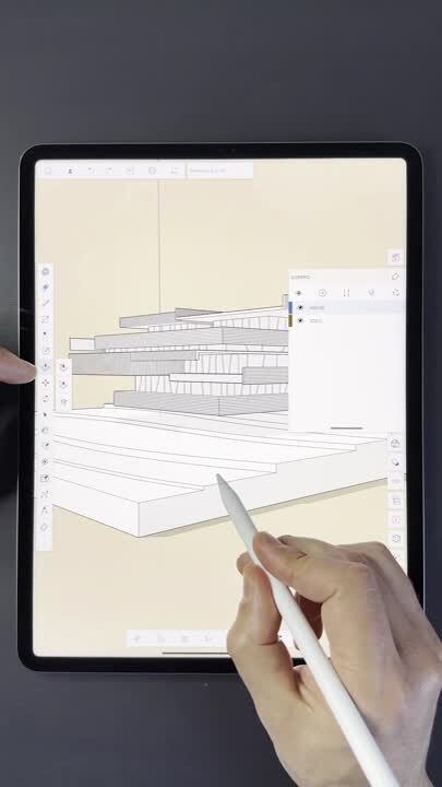 Alberto modela no SketchUp para iPad uma casa com elementos inspirados no estado da Califórnia.