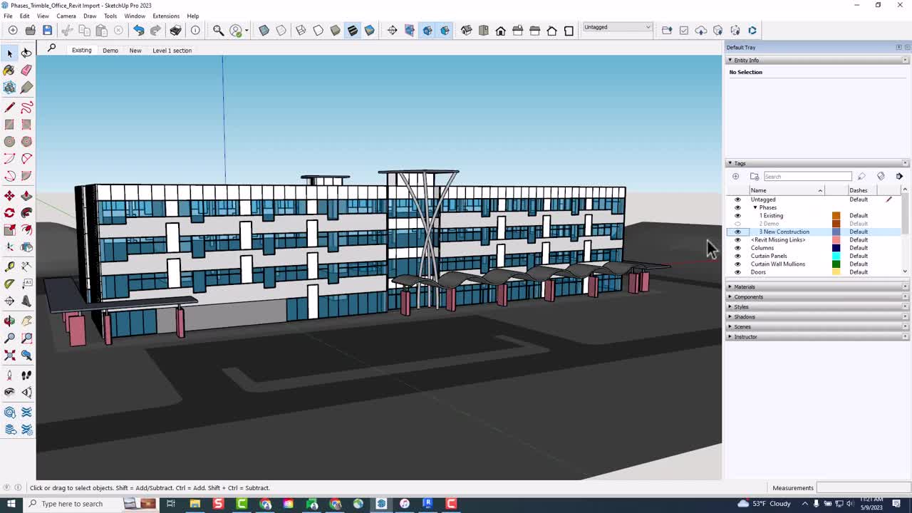 Video showing the process of importing separate project phases from Revit into SketchUp